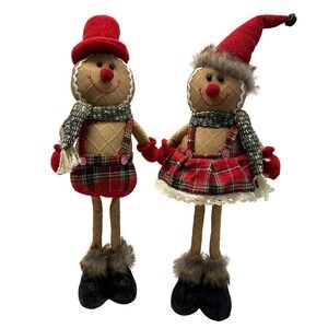Gingerbread Man and Woman Set Standing Christmas Shelf Table Decor Red Plaid